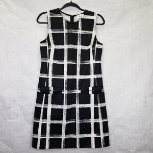 Eliza J A-Line Dress Women's 6 Black White Windowpane Sleeveless Modern Back Zip